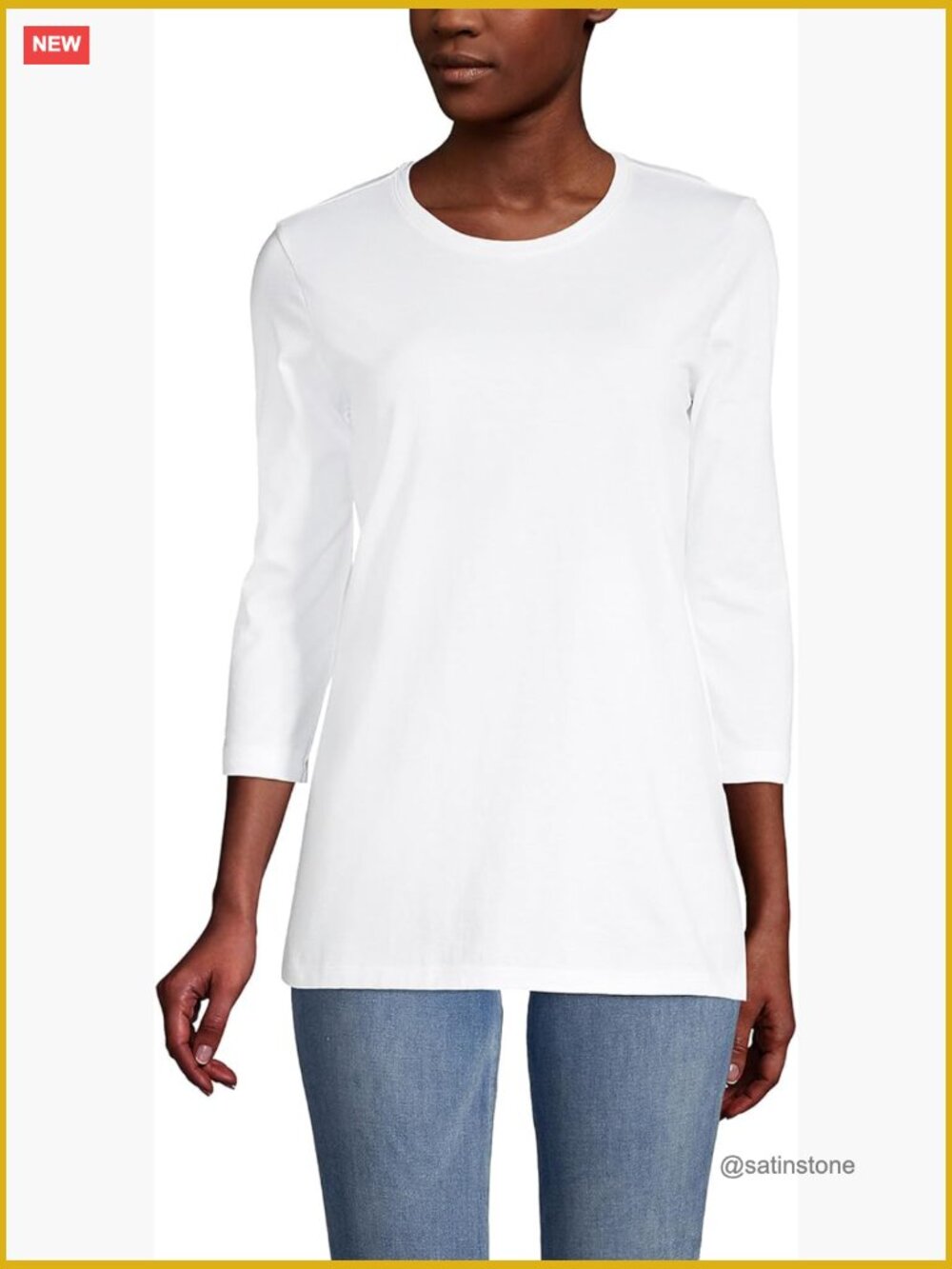 Supima Cotton 3/4 Sleeve Crewneck Tunic Relaxed Fit Layering